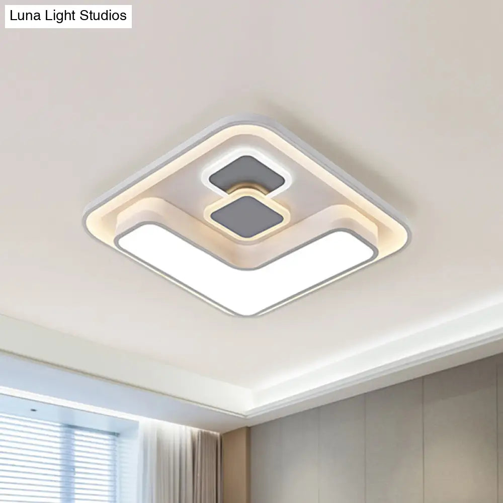 Modernist Led White Metallic Square Flushmount Lamp For Bedroom Lighting