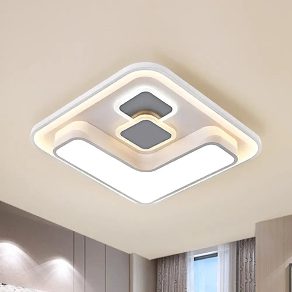 Modernist Led White Metallic Square Flushmount Lamp For Bedroom Lighting