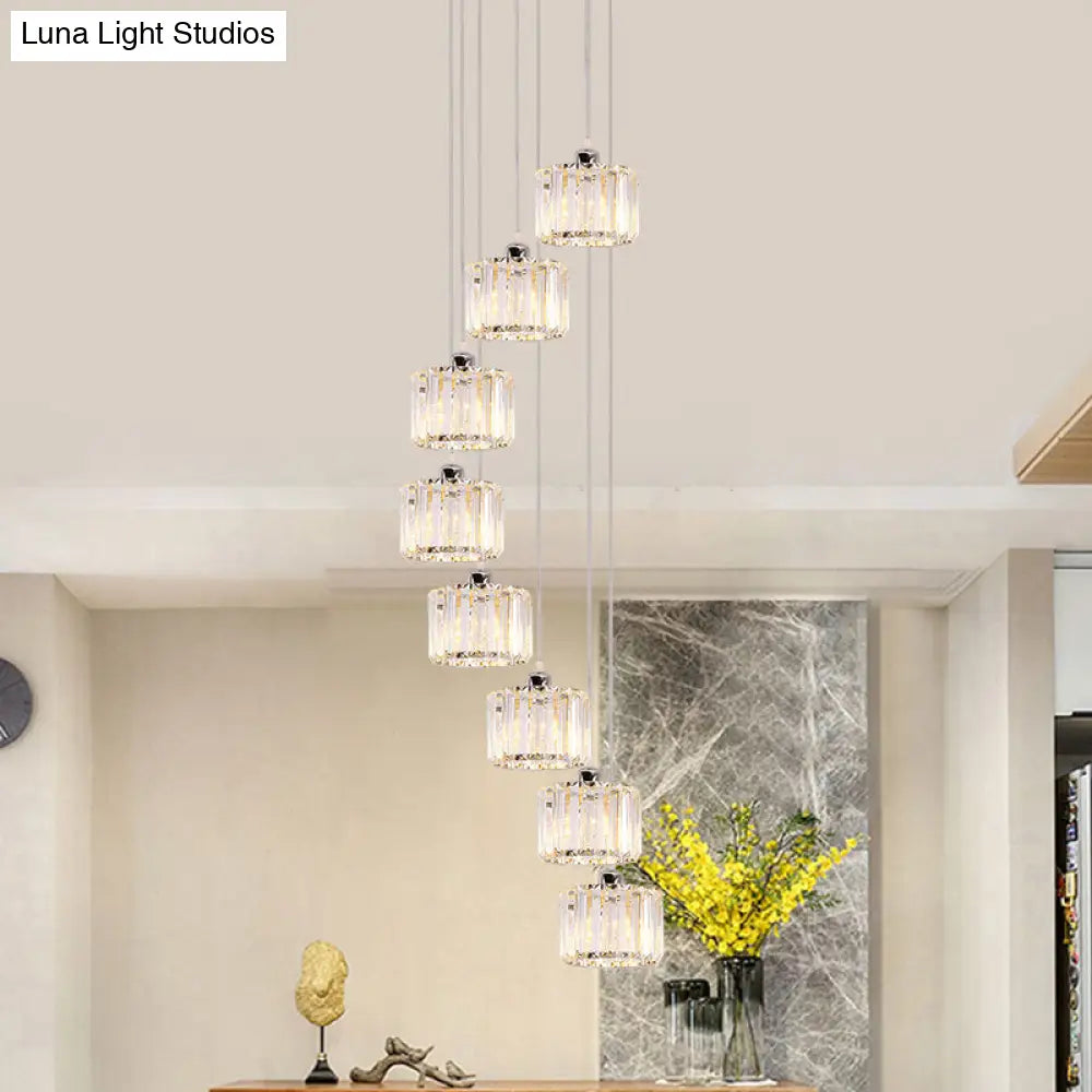 Modernist Lobby Pendant Light With Clustered Crystal Shades - Choose From 3 8 Or 10 Head Options