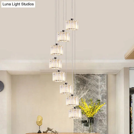 Modernist Lobby Pendant Light With Clustered Crystal Shades - Choose From 3 8 Or 10 Head Options