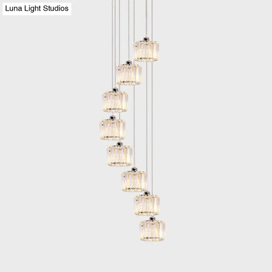 Modern 10-Head Cluster Pendant Light With Crystal Shade - Elegant Lobby Hanging Lamp