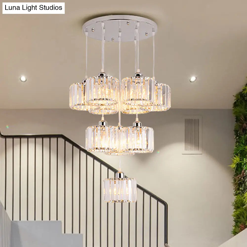 Modernist Lobby Pendant Light With Clustered Crystal Shades - Choose From 3 8 Or 10 Head Options