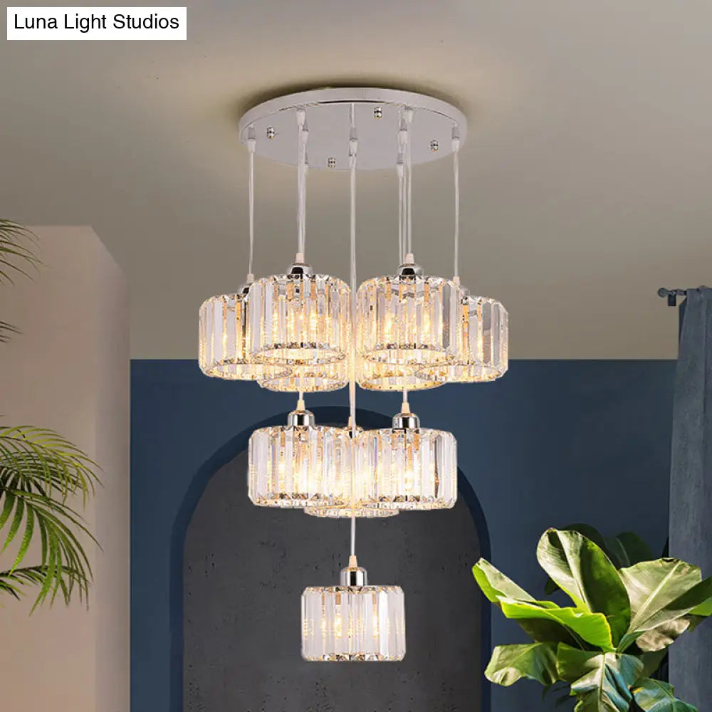 Modern 10-Head Cluster Pendant Light With Crystal Shade - Elegant Lobby Hanging Lamp 10 / Clear