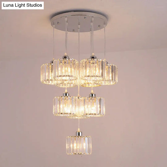 Modern 10-Head Cluster Pendant Light With Crystal Shade - Elegant Lobby Hanging Lamp