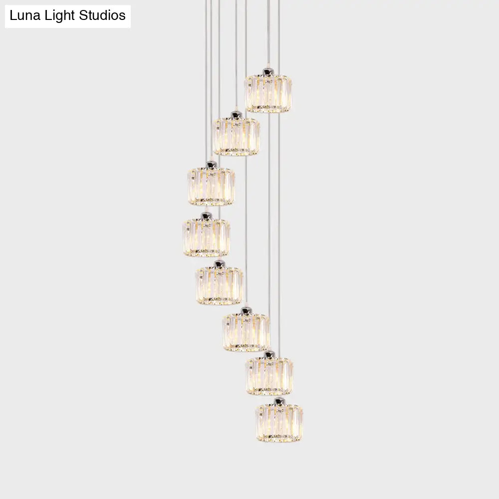 Modernist Lobby Pendant Light With Clustered Crystal Shades - Choose From 3 8 Or 10 Head Options