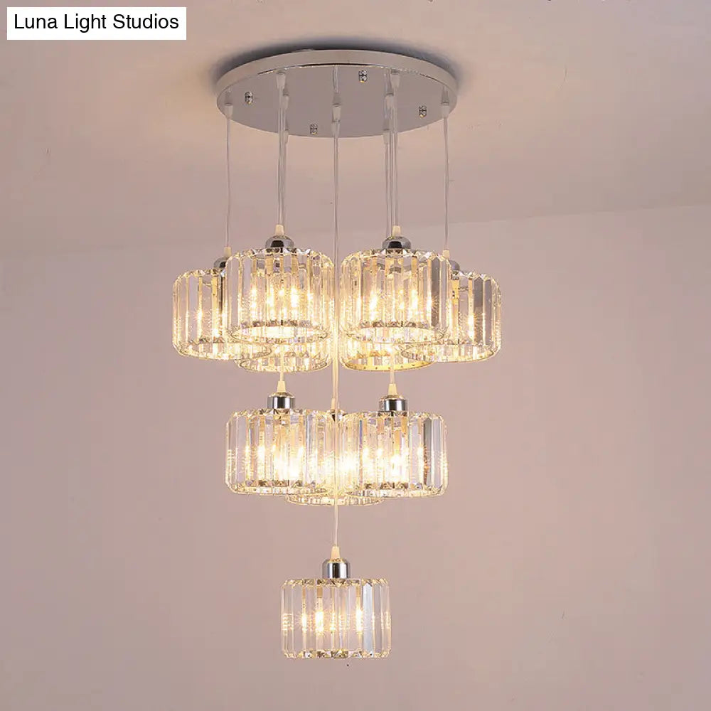 Modernist Lobby Pendant Light With Clustered Crystal Shades - Choose From 3 8 Or 10 Head Options