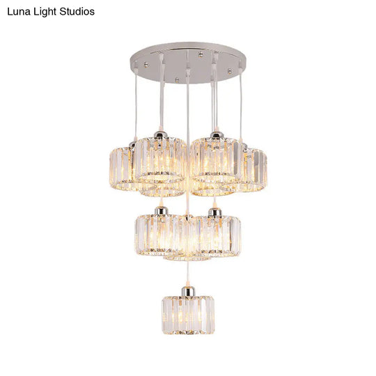 Modernist Lobby Pendant Light With Clustered Crystal Shades - Choose From 3 8 Or 10 Head Options