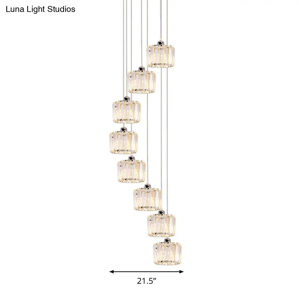 Modernist Lobby Pendant Light With Clustered Crystal Shades - Choose From 3 8 Or 10 Head Options