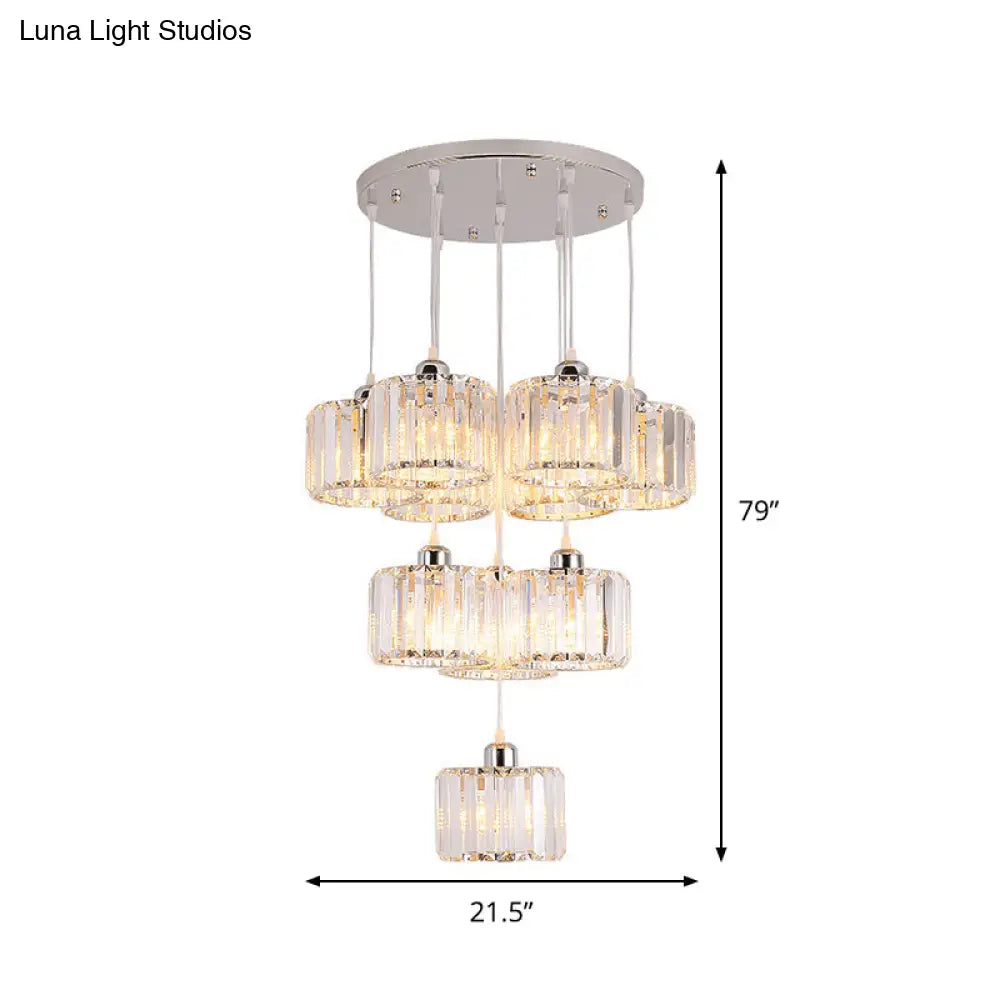 Modern 10-Head Cluster Pendant Light With Crystal Shade - Elegant Lobby Hanging Lamp