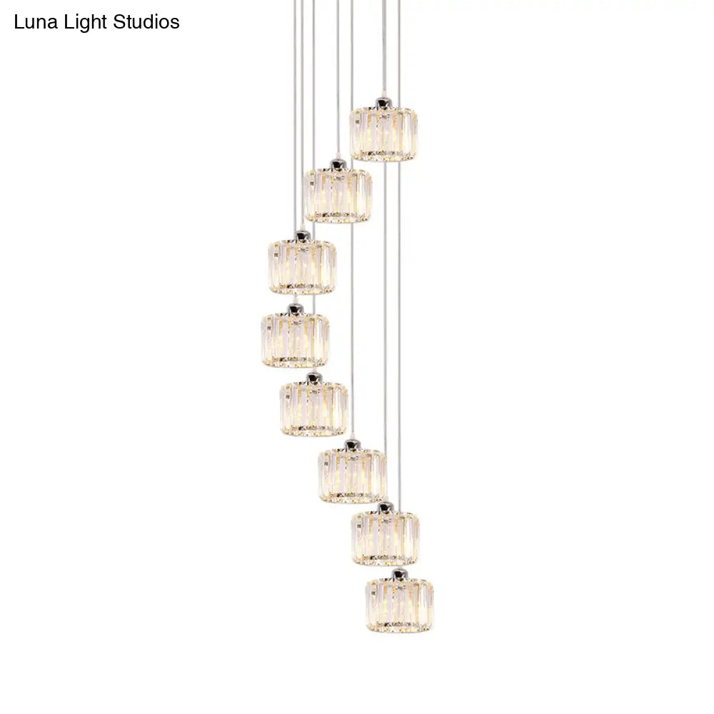 Modernist Lobby Pendant Light With Clustered Crystal Shades - Choose From 3 8 Or 10 Head Options