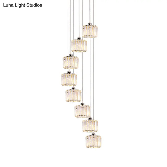 Modernist Lobby Pendant Light With Clustered Crystal Shades - Choose From 3 8 Or 10 Head Options