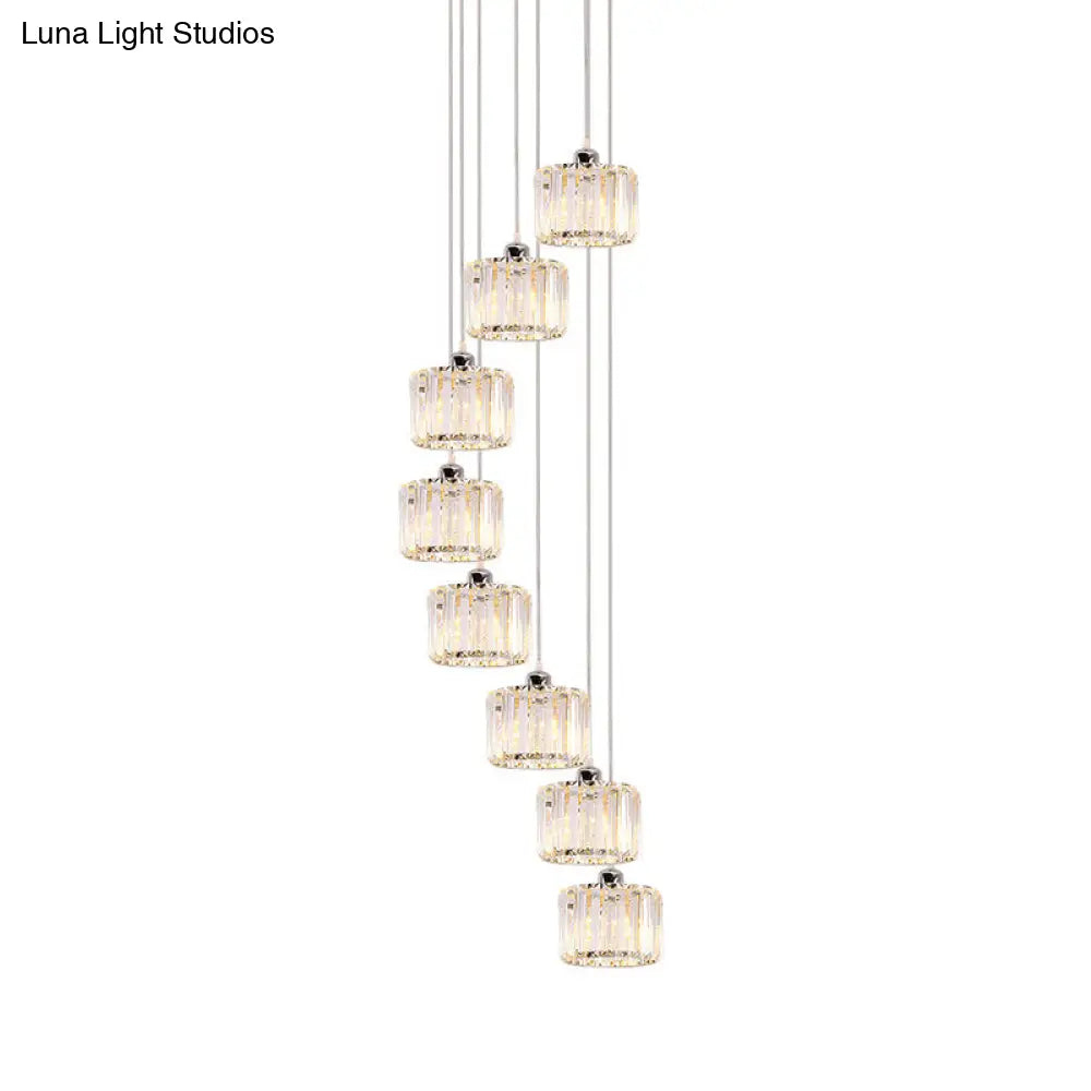 Modern 10-Head Cluster Pendant Light With Crystal Shade - Elegant Lobby Hanging Lamp