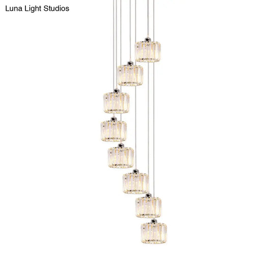 Modern 10-Head Cluster Pendant Light With Crystal Shade - Elegant Lobby Hanging Lamp