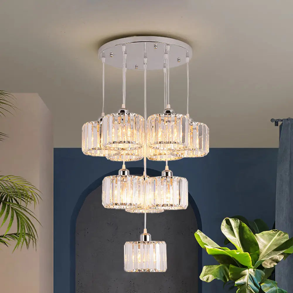 Modernist Lobby Pendant Light With Clustered Crystal Shades - Choose From 3 8 Or 10 Head Options /