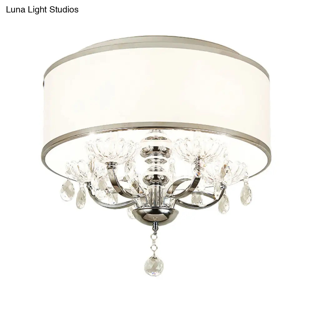 Modernist Metal 5-Head Crystal Flushmount Ceiling Light With Drum Shade