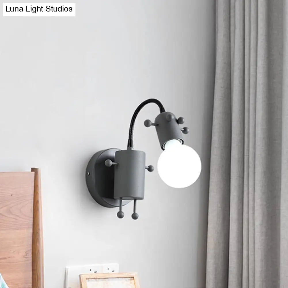 Modernist Metal Adjustable Wall Lamp With Open Bulb Single Head Mount Lighting In Grey/White/Green