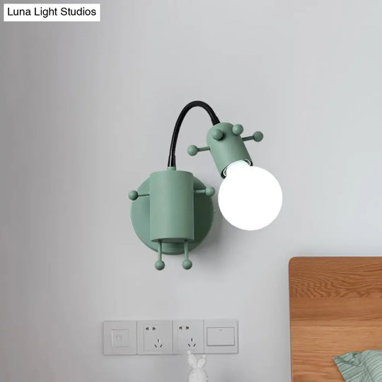 Modernist Metal Adjustable Wall Lamp With Open Bulb Single Head Mount Lighting In Grey/White/Green