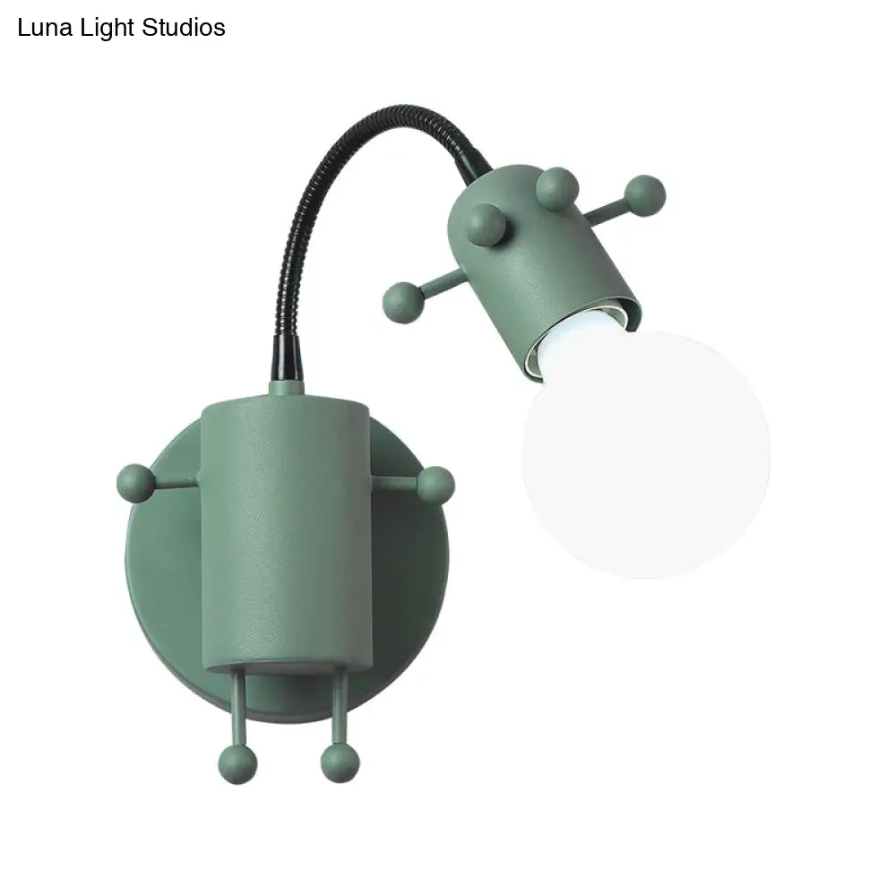 Modernist Metal Adjustable Wall Lamp With Open Bulb Single Head Mount Lighting In Grey/White/Green