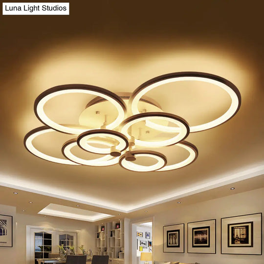 Modernist Metal Ceiling Lighting: Multi-Ring Led Semi Flush Light In Black/White Ideal For Living