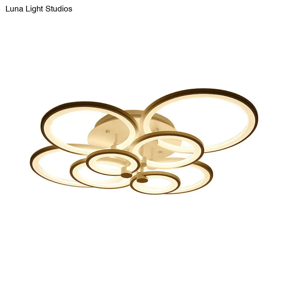 Modernist Metal Ceiling Lighting: Multi-Ring Led Semi Flush Light In Black/White Ideal For Living