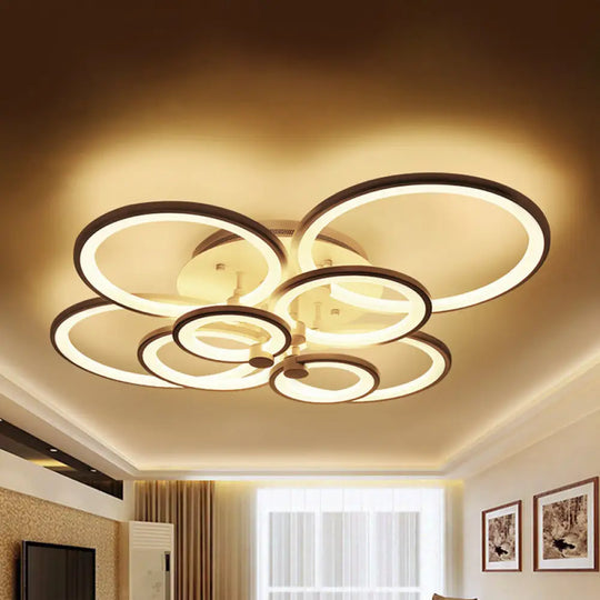 Modernist Metal Ceiling Lighting: Multi-Ring Led Semi Flush Light In Black/White Ideal For Living