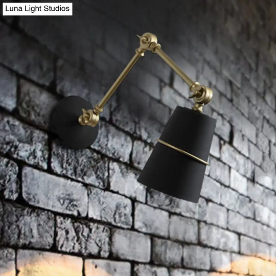 Modernist Metal Conical Sconce With Adjustable Arm - Wall Mounted 1-Head Light In White/Black