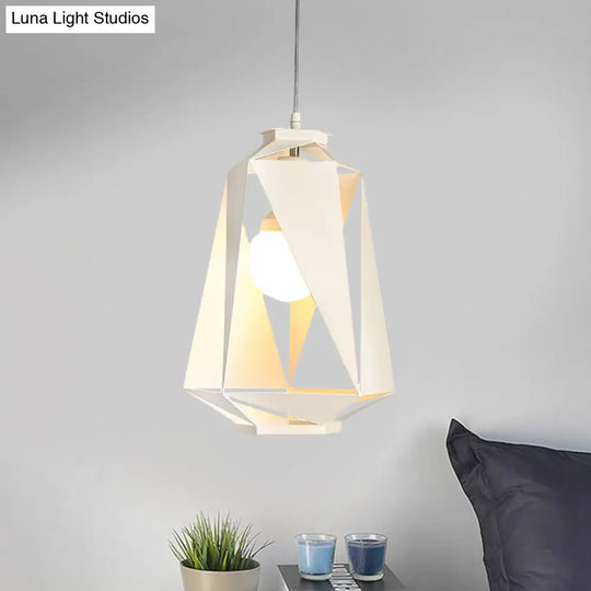 Modernist Metal Diamond Pendant Lamp - 1 Light White Finish Hollow-Out Design Ceiling Hanging