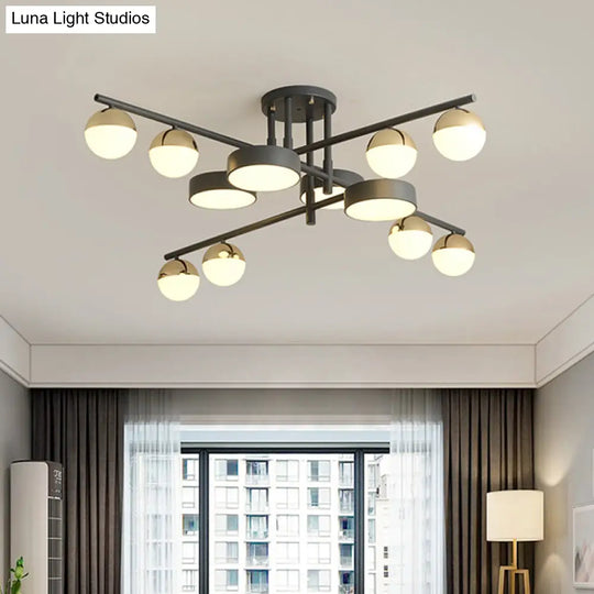 Modernist Metal Drum And Ball Led Flush Lamp - 12-Head Semi Mount Light In Grey For Living Room