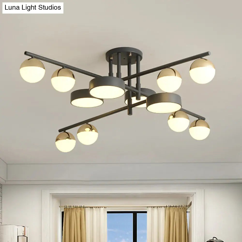 Modernist Metal Semi Flush Mount Light With 12-Head Led Drum And Ball Design In Grey For Living Room