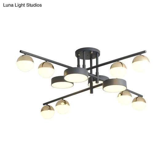 Modernist Metal Drum And Ball Led Flush Lamp - 12-Head Semi Mount Light In Grey For Living Room