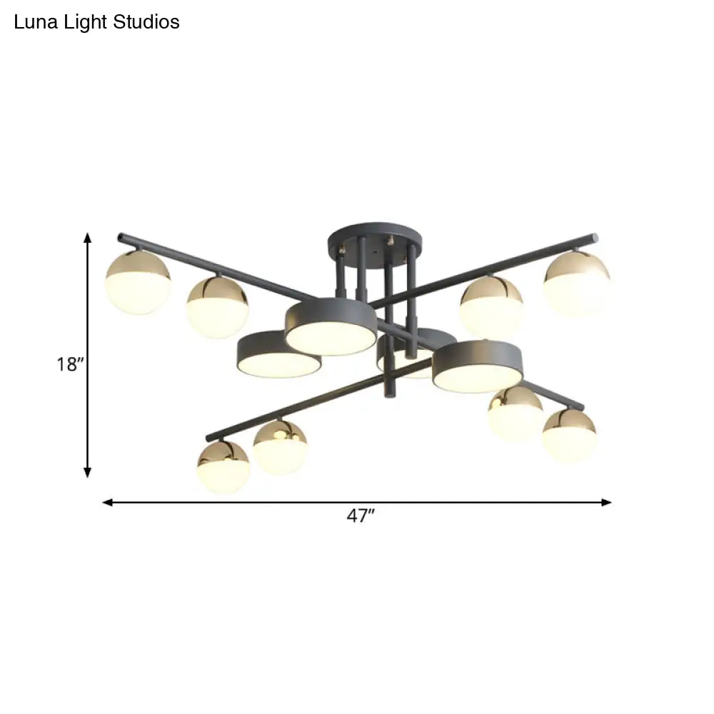 Modernist Metal Semi Flush Mount Light With 12-Head Led Drum And Ball Design In Grey For Living Room