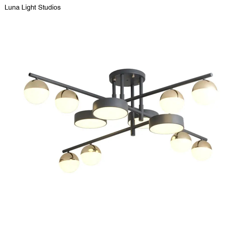 Modernist Metal Semi Flush Mount Light With 12-Head Led Drum And Ball Design In Grey For Living Room