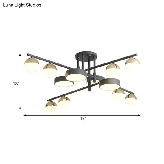 Modernist Metal Drum And Ball Led Flush Lamp - 12-Head Semi Mount Light In Grey For Living Room