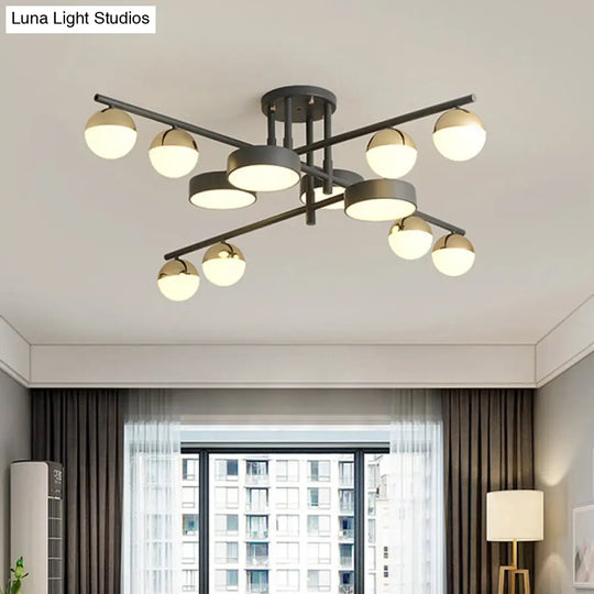 Modernist Metal Semi Flush Mount Light With 12-Head Led Drum And Ball Design In Grey For Living Room