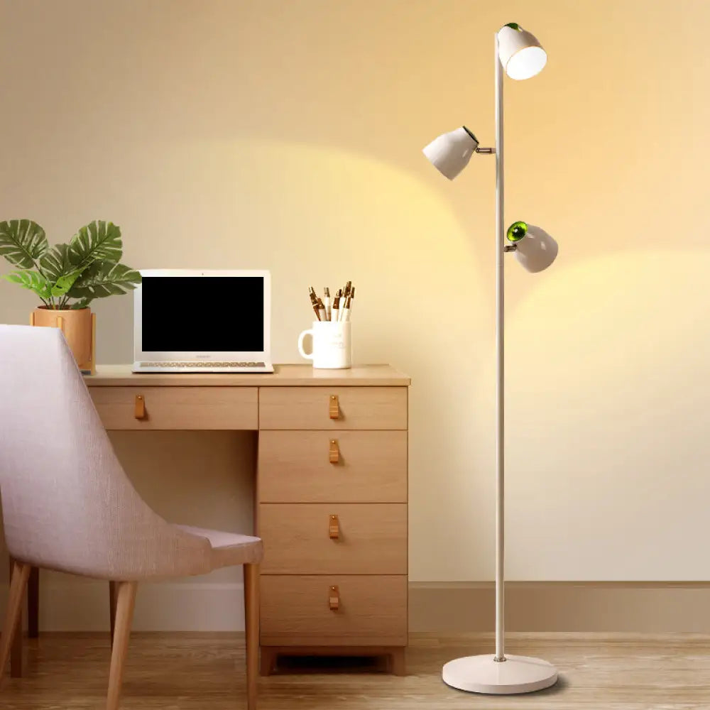 Modernist Metal Floor Reading Lamp - Trumpet Shape 2/3-Head White Ideal For Study Room 3 /