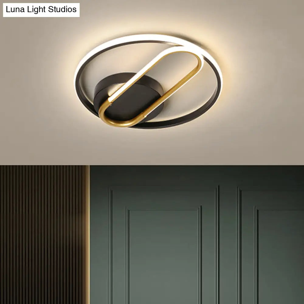 Modernist Metal Flush Ceiling Lighting Fixture - Ring And Oval Design 16.5’/20.5’ Width Led