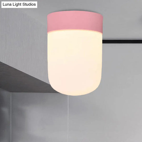 Modernist Metal & Frosted Glass Flush Mount Light - Pink/Gray Ceiling Lighting