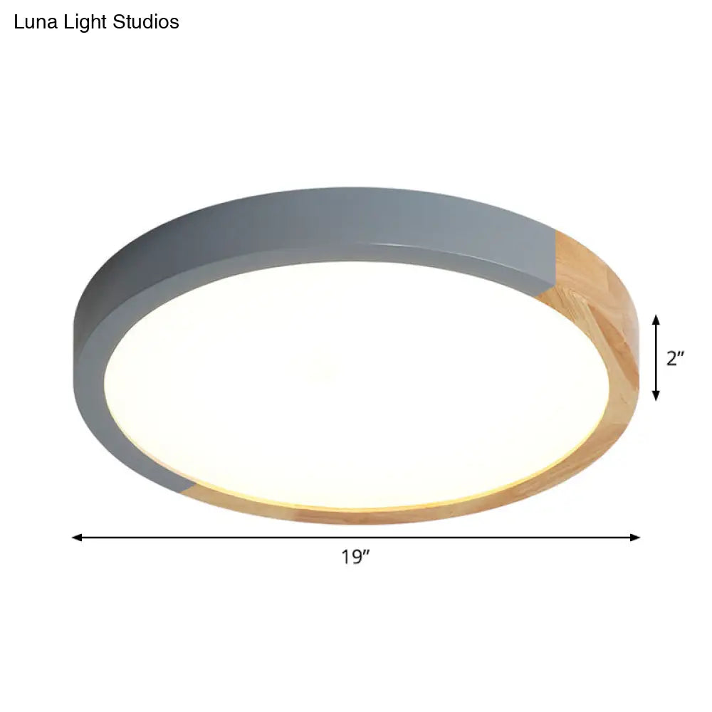 Modernist Metal Led Flush Mount Light In Beige - Circular Close To Ceiling Lighting 12’/15’/19’ Wide