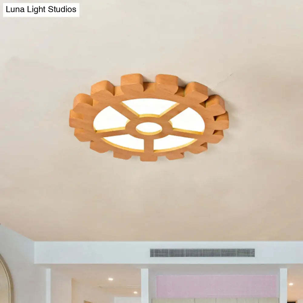 Modernist Metal Led Orange Flush Mount Ceiling Lamp For Kindergarten Gear