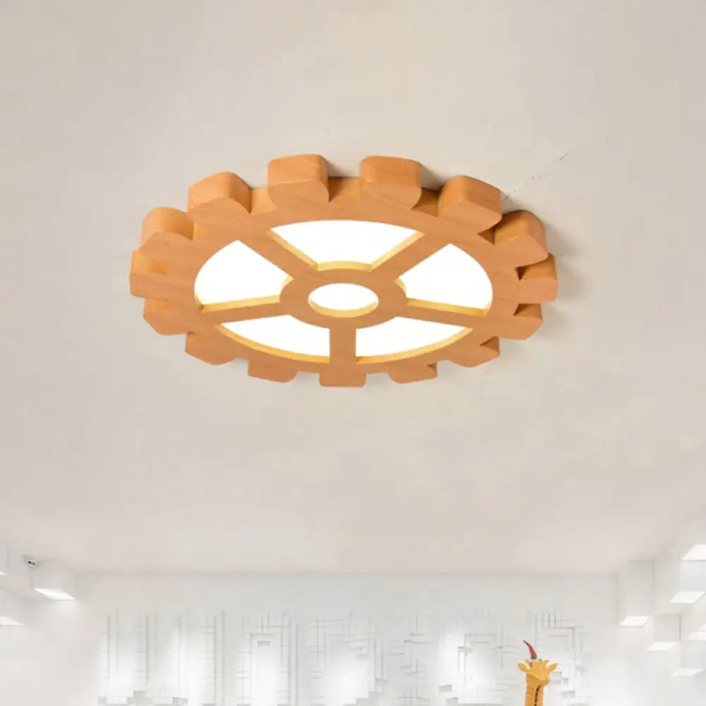Modernist Metal Led Orange Flush Mount Ceiling Lamp For Kindergarten Gear