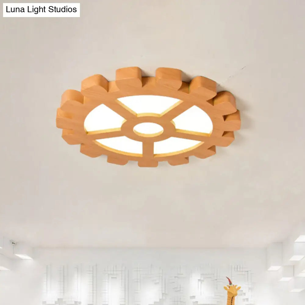 Modernist Metal Led Orange Flush Mount Ceiling Lamp For Kindergarten Gear