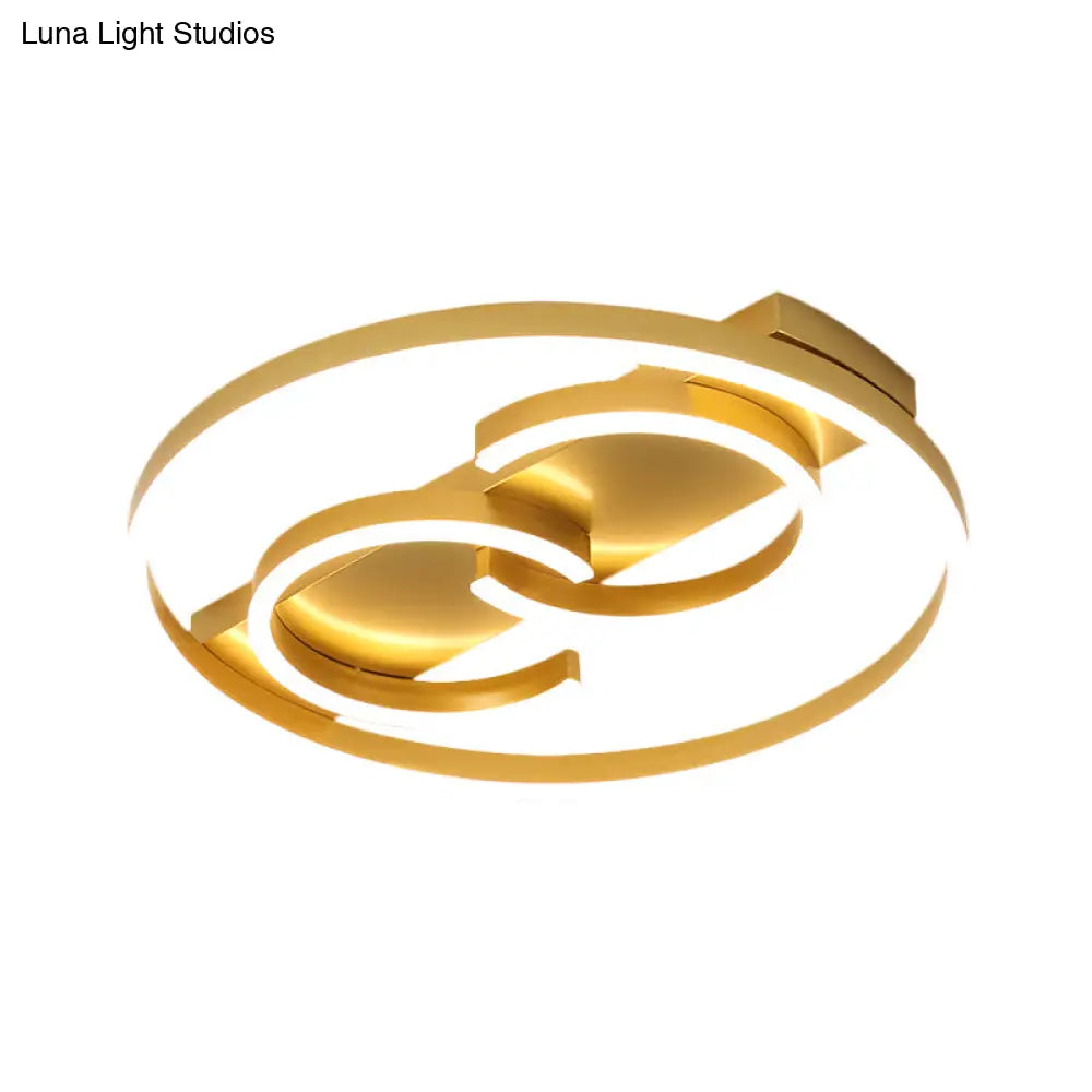 Modernist Metal Led Semi Flush Mount Gold Ceiling Light With Warm/White Lighting 18’/21.5’ Width