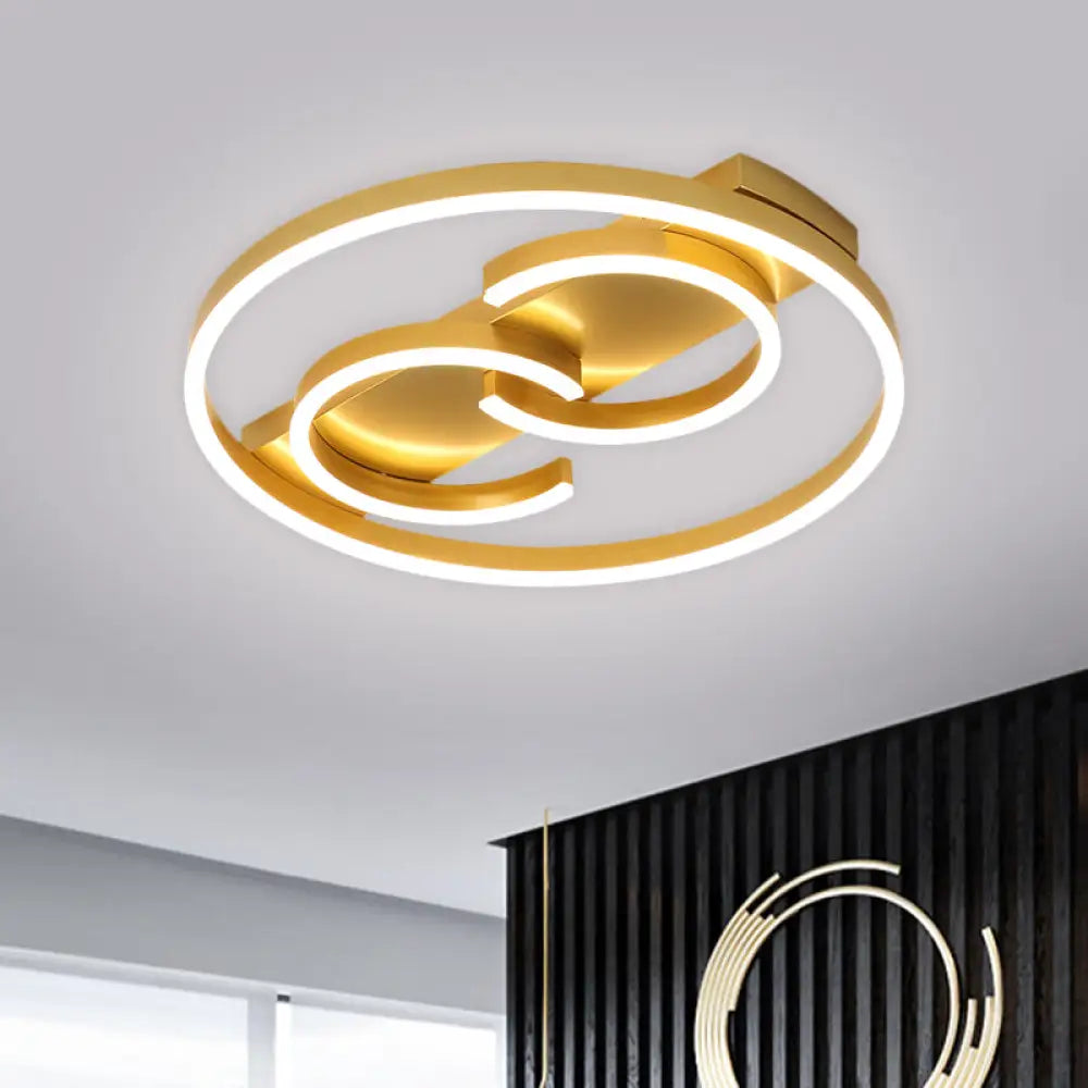 Modernist Metal Led Semi Flush Mount Gold Ceiling Light With Warm/White Lighting 18’/21.5’