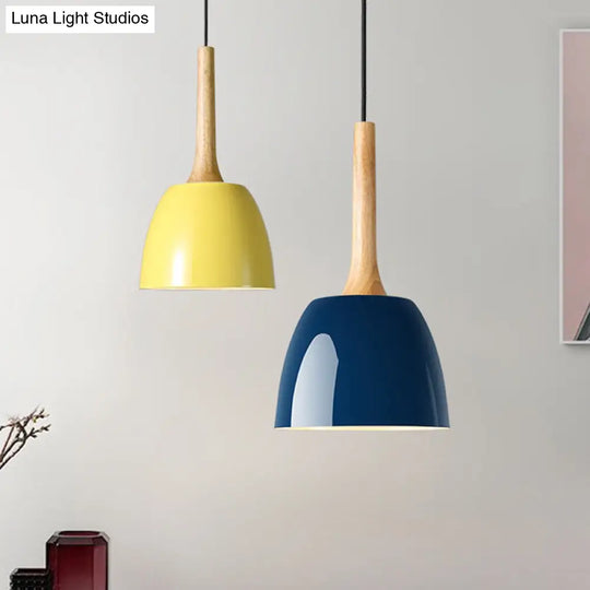 Modernist Metal Pendant Lighting: Yellow/Blue/Green Domed Hanging Ceiling Light For Dining Room