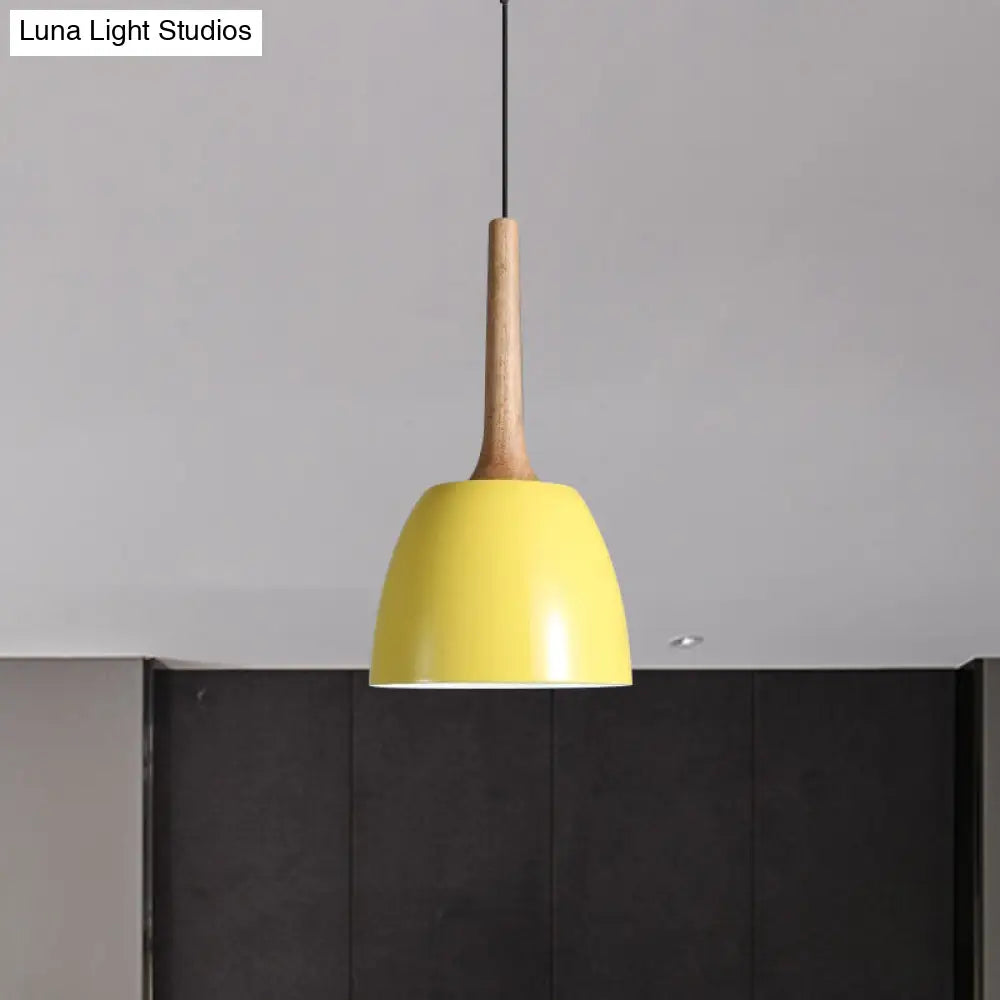 Modernist Metal Pendant Lighting: Yellow/Blue/Green Domed Hanging Ceiling Light For Dining Room