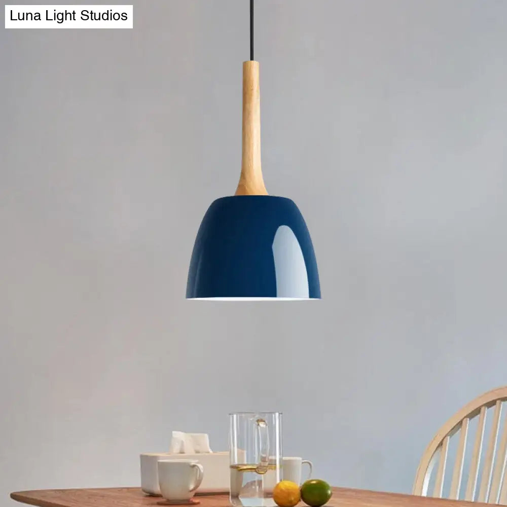 Modernist Metal Pendant Lighting: Yellow/Blue/Green Domed Hanging Ceiling Light For Dining Room