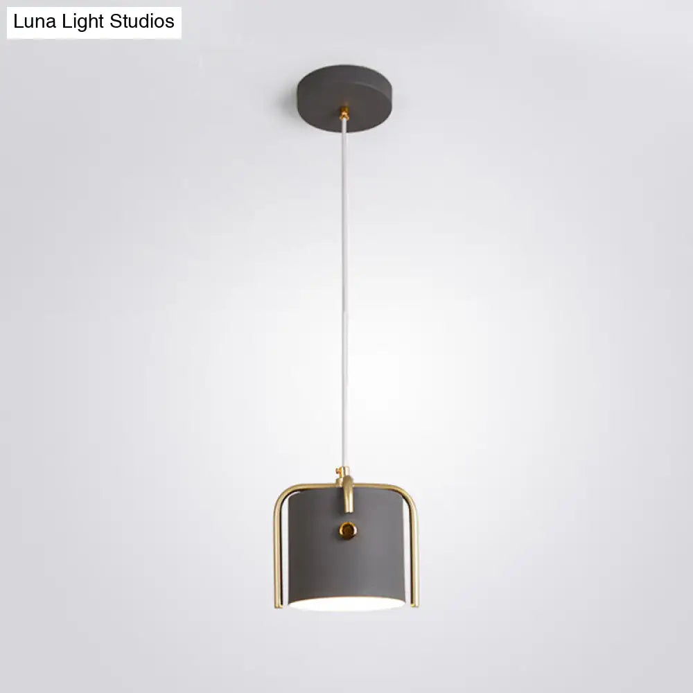 Modern Metal Pendant With Bucket Shade For Dining Room: Single-Head Hanging Lamp Kit Grey