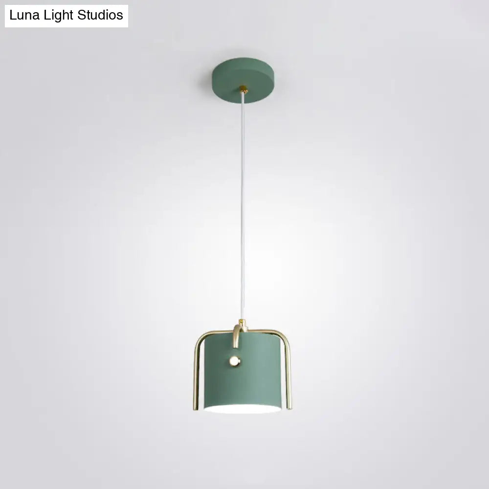 Modern Metal Pendant With Bucket Shade For Dining Room: Single-Head Hanging Lamp Kit Green