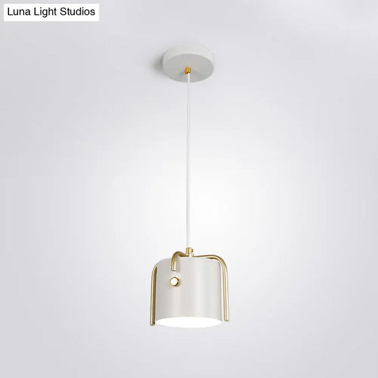 Modern Metal Pendant With Bucket Shade For Dining Room: Single-Head Hanging Lamp Kit White