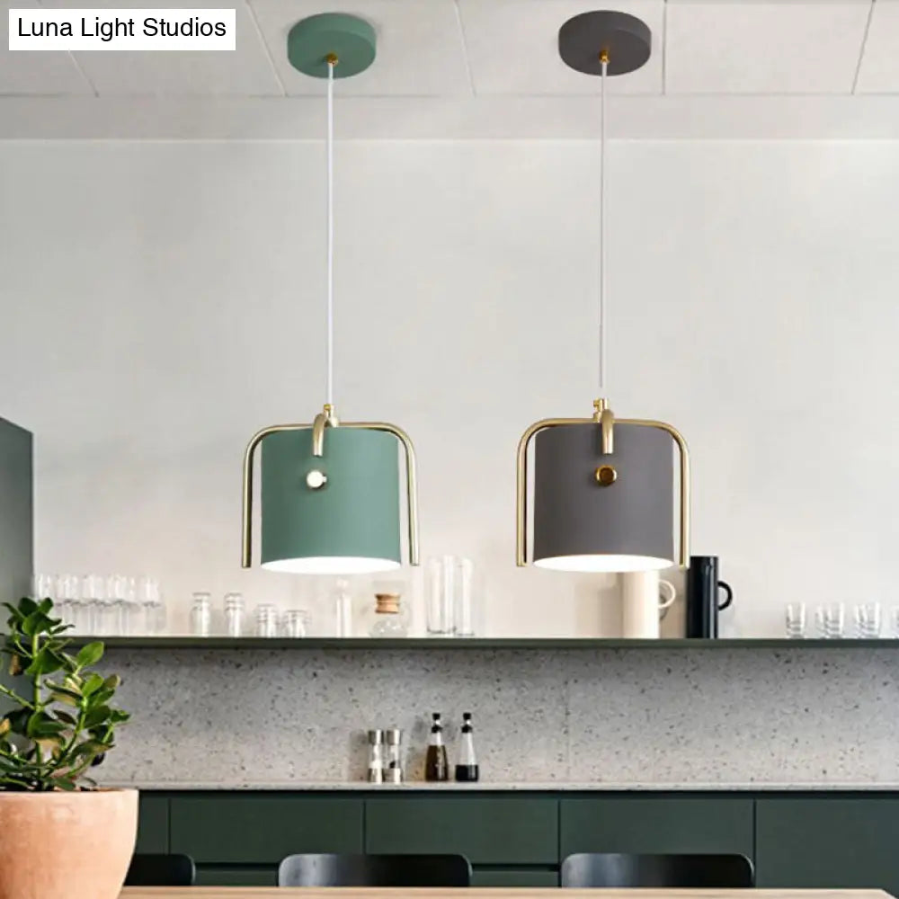 Modern Metal Pendant With Bucket Shade For Dining Room: Single-Head Hanging Lamp Kit